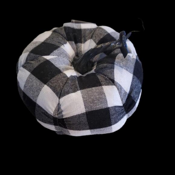 Holiday Harvest Black and White Buffalo Plaid Pumpkin Pillow Tableware Decor - Picture 1 of 1